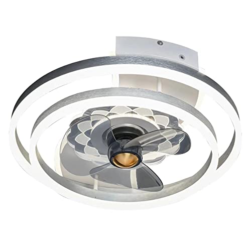 Modern Flush Mount Ceiling Fans Lights, 6 Speeds Timing Reversible Blades Modern Ceiling Fans, with 3 Color Dimmable Classic Ceiling Fans Lighting Fixture, for Small Room, Bedroom, Living Room ( Color