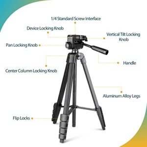 Aureday Phone Tripod Stand, 64” Extendable Cell Phone&Camera Tripod with Wireless Remote and Phone Holder, Aluminum iPad Tripod for Video Recording/Selfies/Live Stream/Vlogging