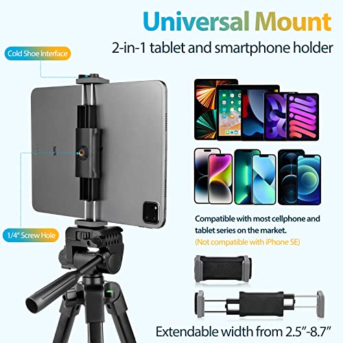 Aureday Phone Tripod Stand, 64” Extendable Cell Phone&Camera Tripod with Wireless Remote and Phone Holder, Aluminum iPad Tripod for Video Recording/Selfies/Live Stream/Vlogging