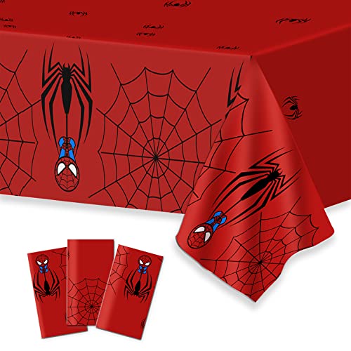 3Pcs Spider Themed Party Tablecloths, Large Disposable Plastic Table Covers for Superhero Party Kids Birthday Party Favors Tablecloths 54x108 inch