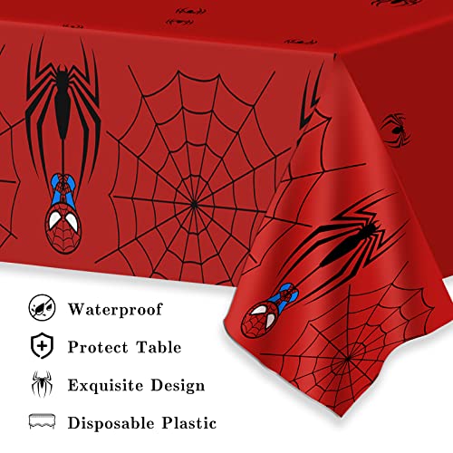 3Pcs Spider Themed Party Tablecloths, Large Disposable Plastic Table Covers for Superhero Party Kids Birthday Party Favors Tablecloths 54x108 inch