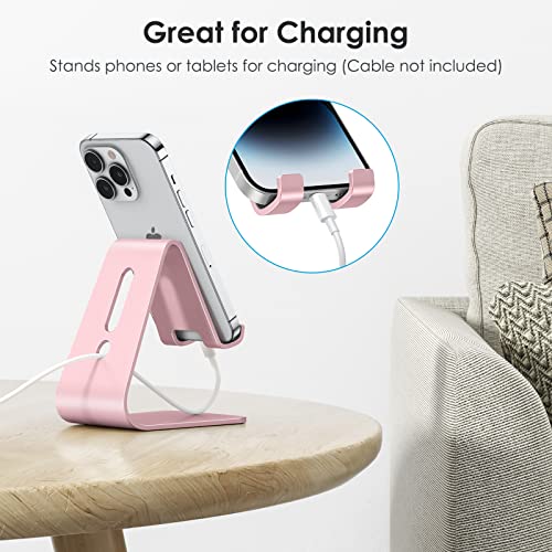 OMOTON Upgraded Aluminum Cell Phone Stand, C1 Durable Phone Holder Dock with Protective Pads, Desk Decor for iPhone 14/13/12/11 Pro Max XR XS, iPad Mini, Android Phones Office Accessories, Rose Gold