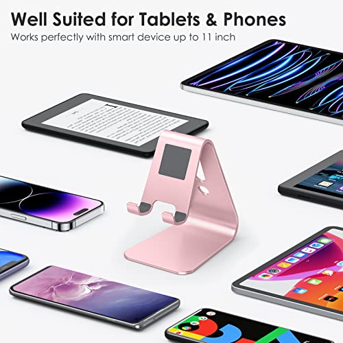 OMOTON Upgraded Aluminum Cell Phone Stand, C1 Durable Phone Holder Dock with Protective Pads, Desk Decor for iPhone 14/13/12/11 Pro Max XR XS, iPad Mini, Android Phones Office Accessories, Rose Gold