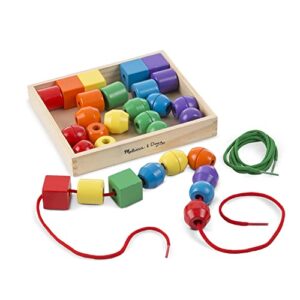 melissa & doug primary lacing beads - educational toy with 30 wooden beads and 2 laces - beads for toddlers, fine motor skills lacing toys for toddlers and kids ages 3+