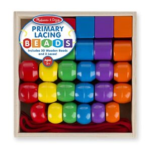 Melissa & Doug Primary Lacing Beads - Educational Toy With 30 Wooden Beads and 2 Laces - Beads For Toddlers, Fine Motor Skills Lacing Toys For Toddlers And Kids Ages 3+