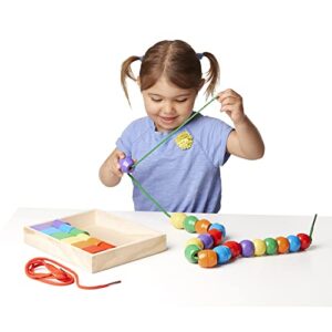 Melissa & Doug Primary Lacing Beads - Educational Toy With 30 Wooden Beads and 2 Laces - Beads For Toddlers, Fine Motor Skills Lacing Toys For Toddlers And Kids Ages 3+