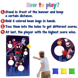 Spider Toss Game Banner with 4 Bean Bags-Fun Spider Indoor Outdoor Throwing Game Party Supplies for Spider Party Decorations Kids Carnival Games