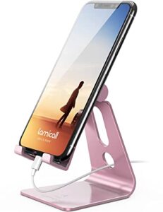 adjustable cell phone stand - lamicall phone desk holder, cradle, dock, compatible with iphone 12 mini 11 pro xs max xr x 8 7 6 plus se charging, desktop accessories - rose gold