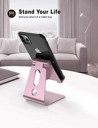 Adjustable Cell Phone Stand - Lamicall Phone Desk Holder, Cradle, Dock, Compatible with iPhone 12 Mini 11 Pro Xs Max XR X 8 7 6 Plus SE Charging, Desktop Accessories - Rose Gold