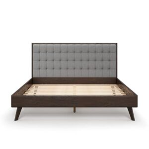DG Casa Soloman Mid Century Modern Upholstered Platform Bed Frame with Square Button Tufted Headboard and Full Wooden Slats, Box Spring Not Required - King Size in Gray Fabric