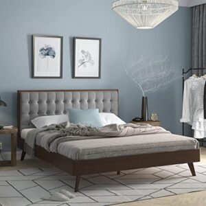 DG Casa Soloman Mid Century Modern Upholstered Platform Bed Frame with Square Button Tufted Headboard and Full Wooden Slats, Box Spring Not Required - King Size in Gray Fabric