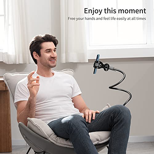 SAIJI Gooseneck Bed Phone Holder, Flexible Long Arm Phone Mount for Desk, Clip Bracket Clamp Stand for 4.0-6.5'' Mobile Cell Phone Stand Document Camera Nintendo Switch (Black)