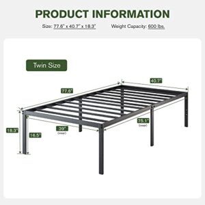 IMUsee Heavy Duty Twin Size Platform Bed Frame with 18 inch Large Under Bed Storage Space, Sturdy Metal Frame/Mattress Foundation/No Box Spring Needed/Easy Assembly/Noise-Free