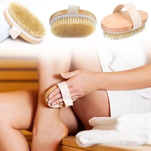 Satin Wooden Body Brush With Removable Handle - Silicone Back Scrubber Scrub Belt - Double Sided - Effectively Exfoliates - Help to Remove Dirt & Oil