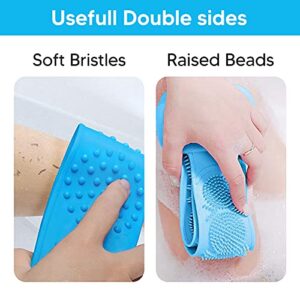 Satin Wooden Body Brush With Removable Handle - Silicone Back Scrubber Scrub Belt - Double Sided - Effectively Exfoliates - Help to Remove Dirt & Oil