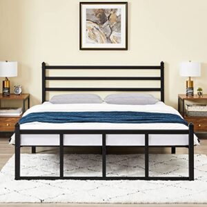 greenforest queen bed frame with headboard heavy duty metal platform mattress foundation with square slats support no box spring needed, black