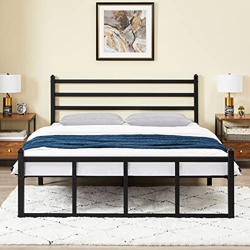 GreenForest Queen Bed Frame with Headboard Heavy Duty Metal Platform Mattress Foundation with Square Slats Support No Box Spring Needed, Black