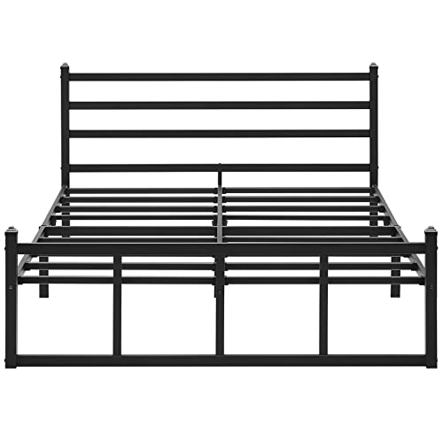 GreenForest Queen Bed Frame with Headboard Heavy Duty Metal Platform Mattress Foundation with Square Slats Support No Box Spring Needed, Black