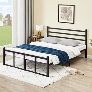 GreenForest Queen Bed Frame with Headboard Heavy Duty Metal Platform Mattress Foundation with Square Slats Support No Box Spring Needed, Black