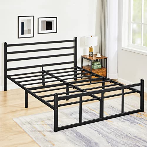 GreenForest Queen Bed Frame with Headboard Heavy Duty Metal Platform Mattress Foundation with Square Slats Support No Box Spring Needed, Black