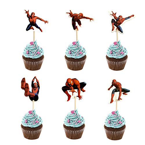 48PCS Spiderman Cupcake Toppers for Kids Birthday Party Cake Decoration