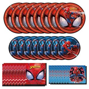 spiderman dinnerware bundle officially licensed by unique | napkins & plates | great for birthdays & superhero parties