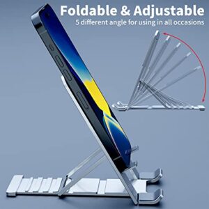 TITACUTE Cell Phone Stand for iPhone 14 Pro Max 13 12 11 XR Samsung A53 S22 S21 S20 Galaxy Z Flip 4 Pixel Aluminum Adjustable Cradle Holder Tablet Kickstand iPad Mini Air Desk Home Office, Silver