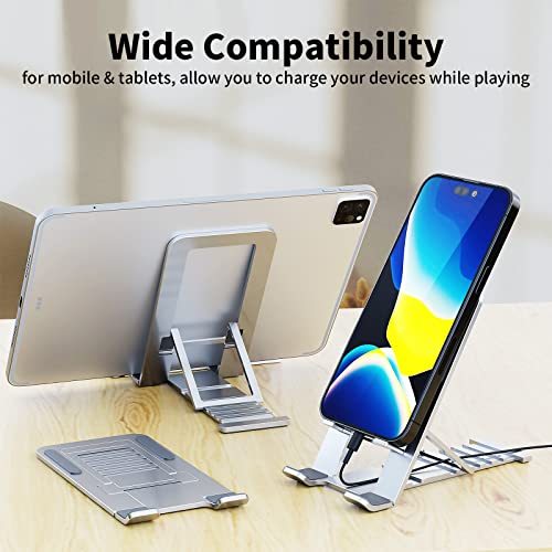 TITACUTE Cell Phone Stand for iPhone 14 Pro Max 13 12 11 XR Samsung A53 S22 S21 S20 Galaxy Z Flip 4 Pixel Aluminum Adjustable Cradle Holder Tablet Kickstand iPad Mini Air Desk Home Office, Silver