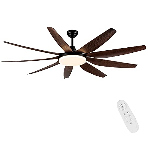 Large Ceiling Fans with Lights 71" Remote Control Ceiling Fan Integrated LED Ceiling Fan Lighting Indoor Timing Ceiling Fans Solid Wood Blade Ceiling Fan for Bedroom Living Room Brown