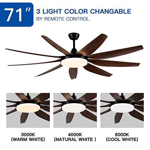 Large Ceiling Fans with Lights 71" Remote Control Ceiling Fan Integrated LED Ceiling Fan Lighting Indoor Timing Ceiling Fans Solid Wood Blade Ceiling Fan for Bedroom Living Room Brown