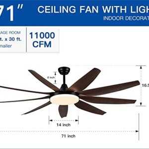 Large Ceiling Fans with Lights 71" Remote Control Ceiling Fan Integrated LED Ceiling Fan Lighting Indoor Timing Ceiling Fans Solid Wood Blade Ceiling Fan for Bedroom Living Room Brown