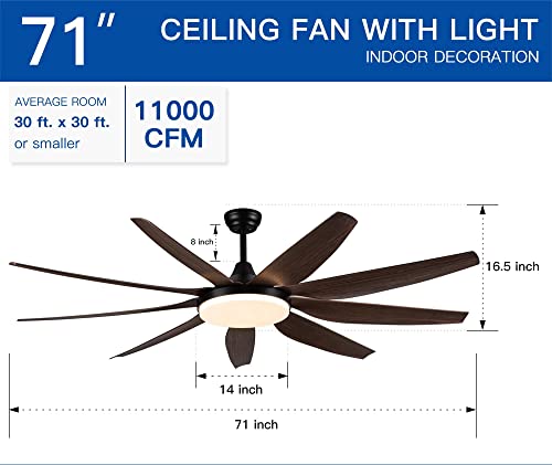 Large Ceiling Fans with Lights 71" Remote Control Ceiling Fan Integrated LED Ceiling Fan Lighting Indoor Timing Ceiling Fans Solid Wood Blade Ceiling Fan for Bedroom Living Room Brown