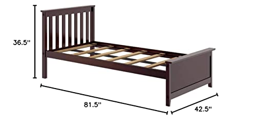 Max & Lily Twin Bed, Wood Bed Frame with Headboard For Kids, Slatted, Espresso