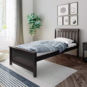 max & lily twin bed, wood bed frame with headboard for kids, slatted, espresso