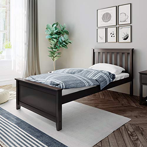 Max & Lily Twin Bed, Wood Bed Frame with Headboard For Kids, Slatted, Espresso