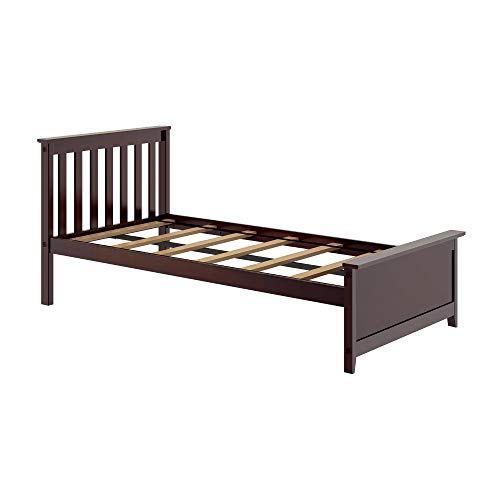 Max & Lily Twin Bed, Wood Bed Frame with Headboard For Kids, Slatted, Espresso
