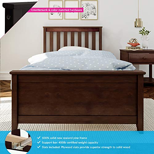 Max & Lily Twin Bed, Wood Bed Frame with Headboard For Kids, Slatted, Espresso