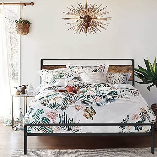 JOM California King Bed Frames with Headboard and Storage No Box Spring Needed Metal-Wood Platform Heavy Duty Bedframe Cal King Size Frame