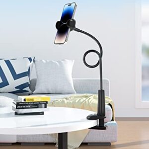 Tryone Gooseneck Phone Holder Stand for Bed Flexible Arm Adjustable Cell Phones Mount Clamp on Desk Bedframe Compatible with iPhone 14 Pro Max 13 12 11 X SE Series/Samsung S22 or Other 4"-7" Devices