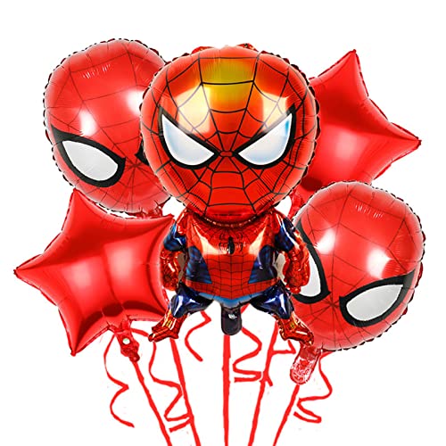 5PCS Spider Hero Foil Balloons for Kids Boys Birthday Baby Shower Superhero Theme Party Decorations