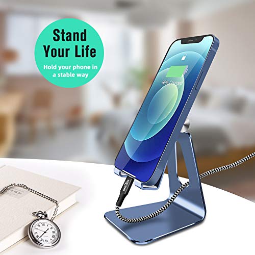 SKEJER Adjustable Cell Phone Stand, Phone Holder,Tablet Stand Dock,Aluminum Desktop Compatible with iPhone 12 iPad,Samsung Galaxy,Google All Smart Phone/Tablets Under 10 in-Pacific Blue