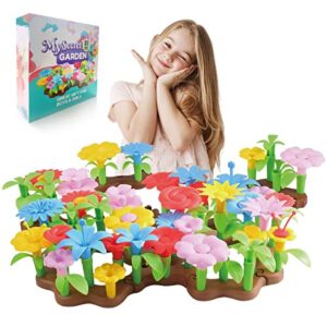 bfuntoys 81pcs flower garden building toys for girls 3 4 year old, indoor stacking game pretend playset for toddler, educational preschool activities stem toy gardening gifts for kids and children