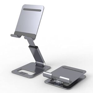 minthouz extendable cell phone stand, aluminium phone holder for desk, multi-angle/height adjustable phone stand compatible with iphone 14 13 pro max mini 12 11 and more 4.7"-7.9" smart phones -gray