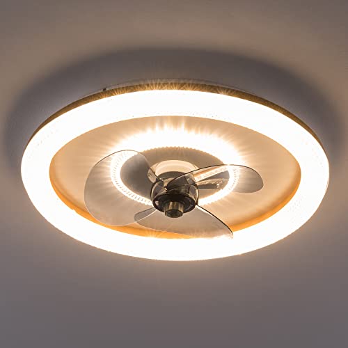 18.5inch Round Ceiling Fan with Lights,Modern Dimmable LED Low Profile Fan,6-Speed and Timing with Remote Control for Bedroom Living Room