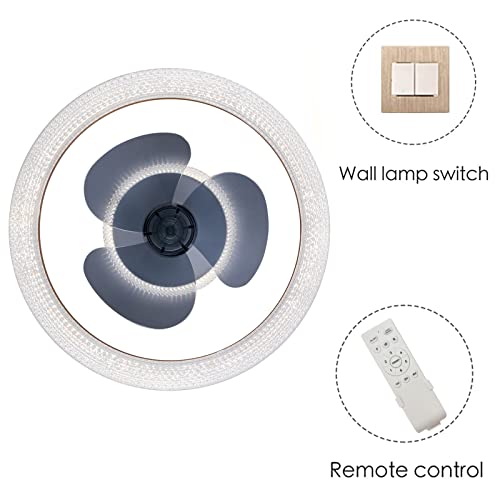 18.5inch Round Ceiling Fan with Lights,Modern Dimmable LED Low Profile Fan,6-Speed and Timing with Remote Control for Bedroom Living Room