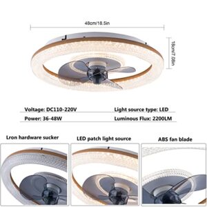 18.5inch Round Ceiling Fan with Lights,Modern Dimmable LED Low Profile Fan,6-Speed and Timing with Remote Control for Bedroom Living Room