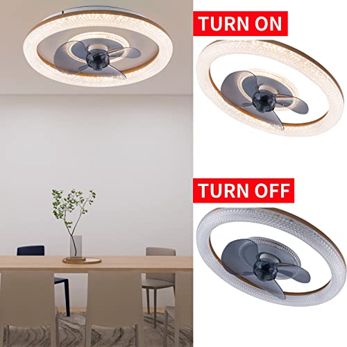 18.5inch Round Ceiling Fan with Lights,Modern Dimmable LED Low Profile Fan,6-Speed and Timing with Remote Control for Bedroom Living Room