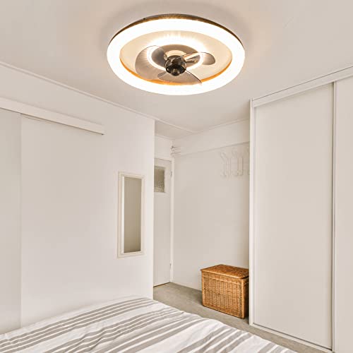 18.5inch Round Ceiling Fan with Lights,Modern Dimmable LED Low Profile Fan,6-Speed and Timing with Remote Control for Bedroom Living Room