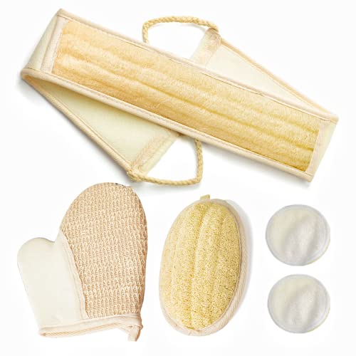 Natural Loofah Exfoliating Body Sponge Scrubber, Back Scrubber (5 Pack), Made with Eco-Friendly and Biodegradable Shower Luffa Sponge, Loofah for Women and Men, for Skin Care in Bath Spa Shower