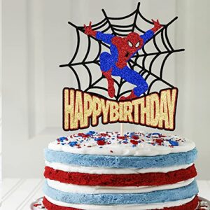 Spider Happy Birthday Cake Topper - Super hero Theme Cartoon Movie Cake Decoration for Kids Party Supplies